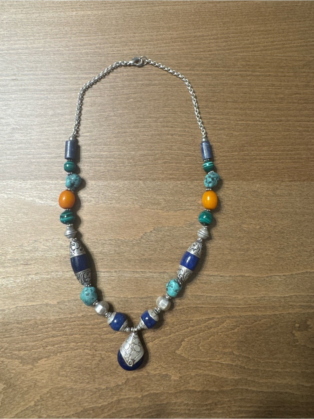 Turquoise, Navy & Amber Beaded Statement Necklace - Women Jewelry